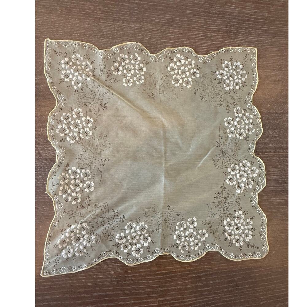 Vintage Yellow Floral Lace Scarf Bandana Dainty Retro